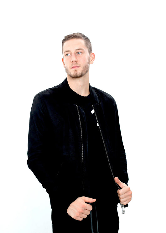 Broken Leather Bomber in Black